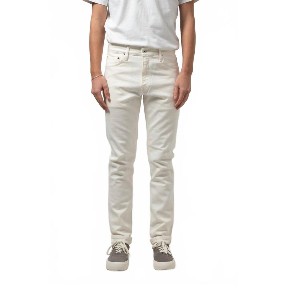 NEW C.O.F. STUDIO m7 tapered jeans in ecru stone wash